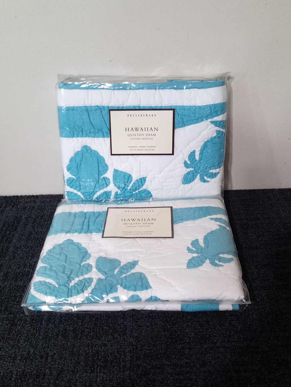 Pottery Barn Hawaiian Quilted Shams - White & Turquoise